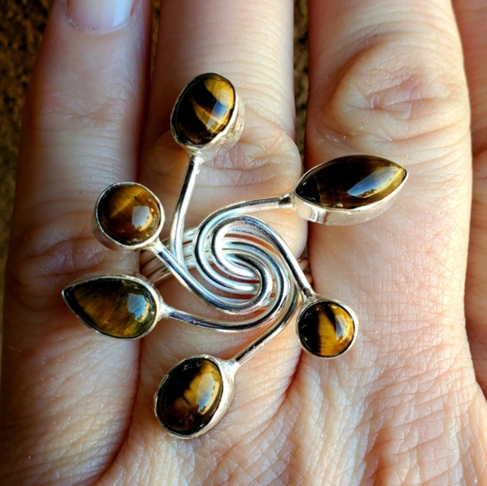 New Twisted Tiger Eye 925 Silver Ring.